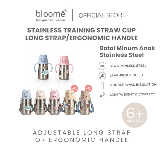 BLOOME - Stainless Training Straw Cup Long Strap/Ergonomic Handle