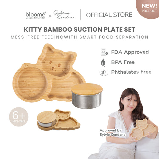 BLOOME X SYLVIE CENDANA Kitty Bamboo Suction Plate Set - Mess-Free Feeding Solution