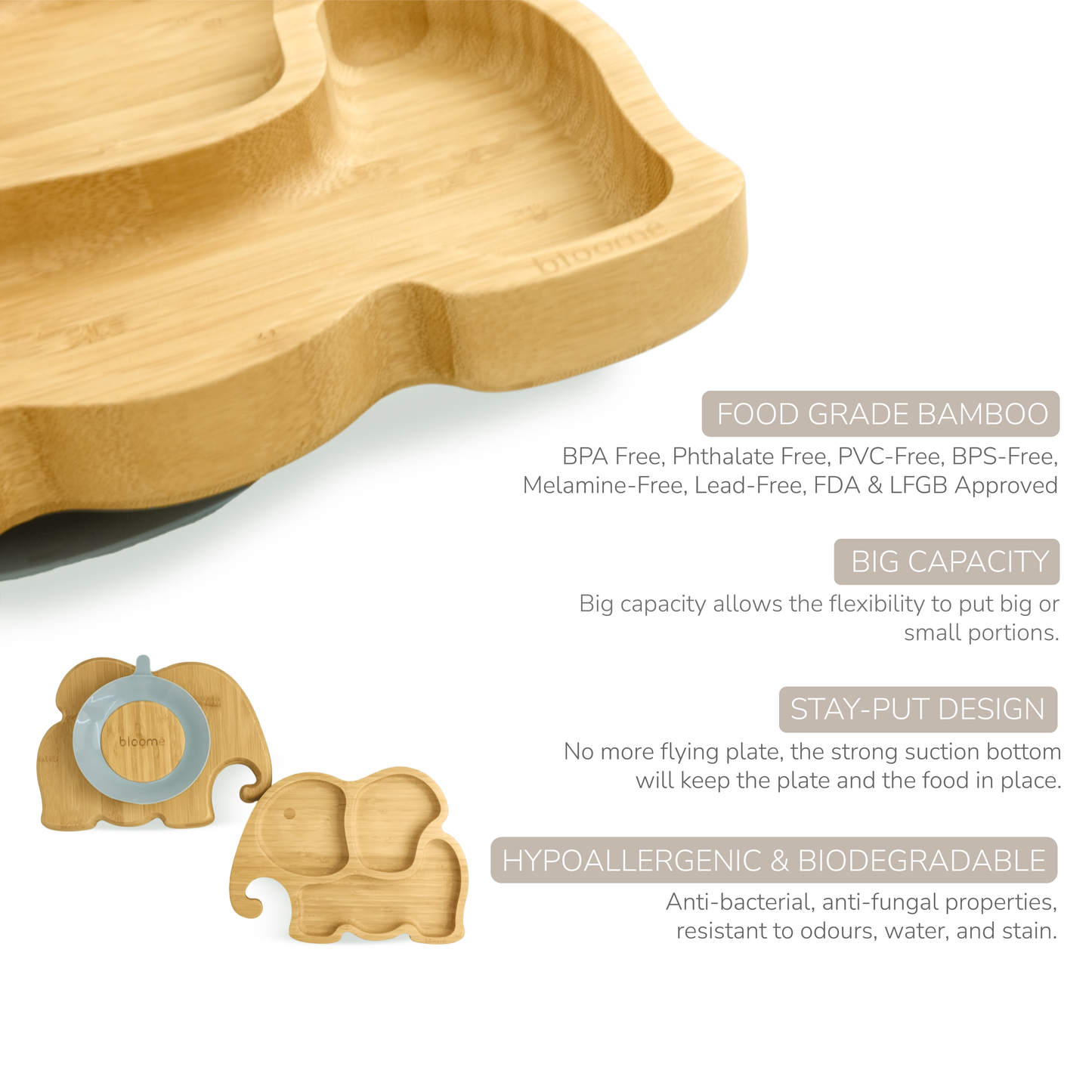 Elephant Bamboo Suction Plate