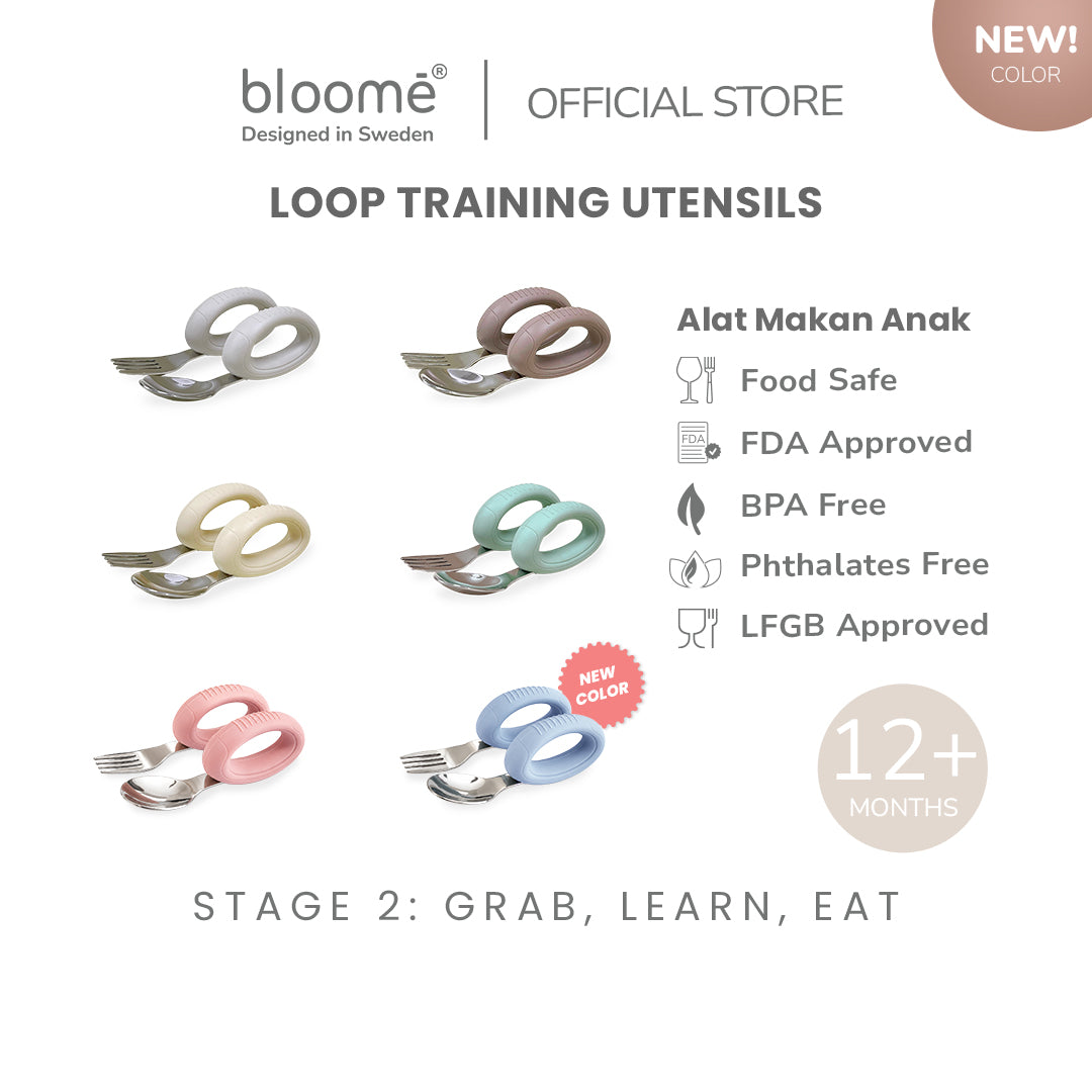 BLOOME Loop Training Utensils - Stage 2 2 Piece Cutlery Set for Baby Free Case | Sendok Garpu Bayi Anak BLW Gratis Kotak Premium MPASI