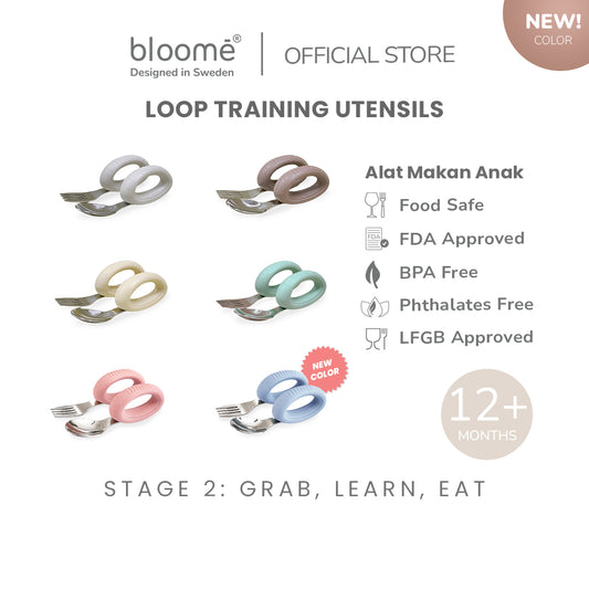 BLOOME Loop Training Utensils - Stage 2 2 Piece Cutlery Set for Baby Free Case | Sendok Garpu Bayi Anak BLW Gratis Kotak Premium MPASI