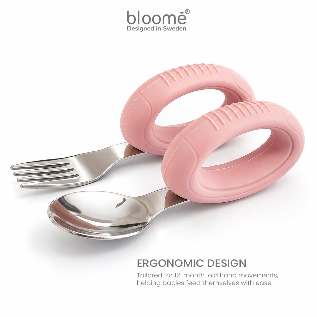 BLOOME Loop Training Utensils - Stage 2 2 Piece Cutlery Set for Baby Free Case | Sendok Garpu Bayi Anak BLW Gratis Kotak Premium MPASI