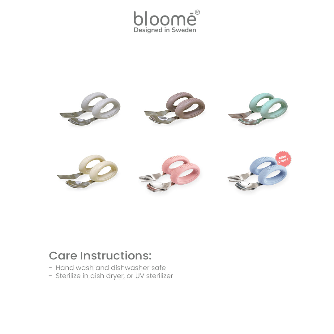 BLOOME Loop Training Utensils - Stage 2 2 Piece Cutlery Set for Baby Free Case | Sendok Garpu Bayi Anak BLW Gratis Kotak Premium MPASI