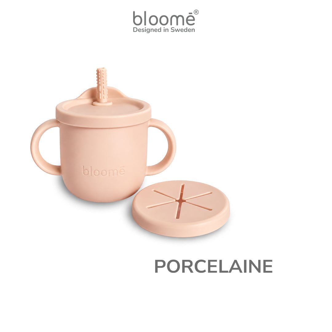 BLOOME – 4-in-1 Silicone Cup For Baby Toddler And Kids | Gelas Silikon Bayi Sedotan Snack Sippy Straw Cup Multifungsi Premium