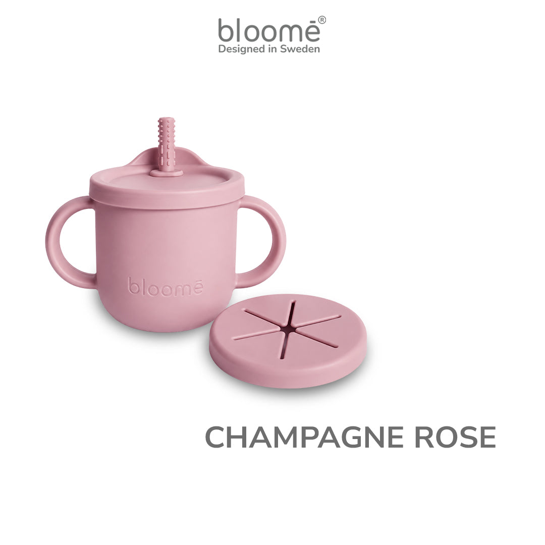 BLOOME – 4-in-1 Silicone Cup For Baby Toddler And Kids | Gelas Silikon Bayi Sedotan Snack Sippy Straw Cup Multifungsi Premium