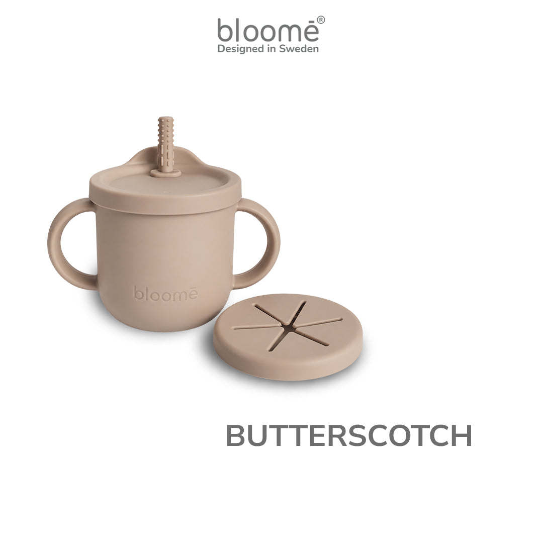 BLOOME – 4-in-1 Silicone Cup For Baby Toddler And Kids | Gelas Silikon Bayi Sedotan Snack Sippy Straw Cup Multifungsi Premium