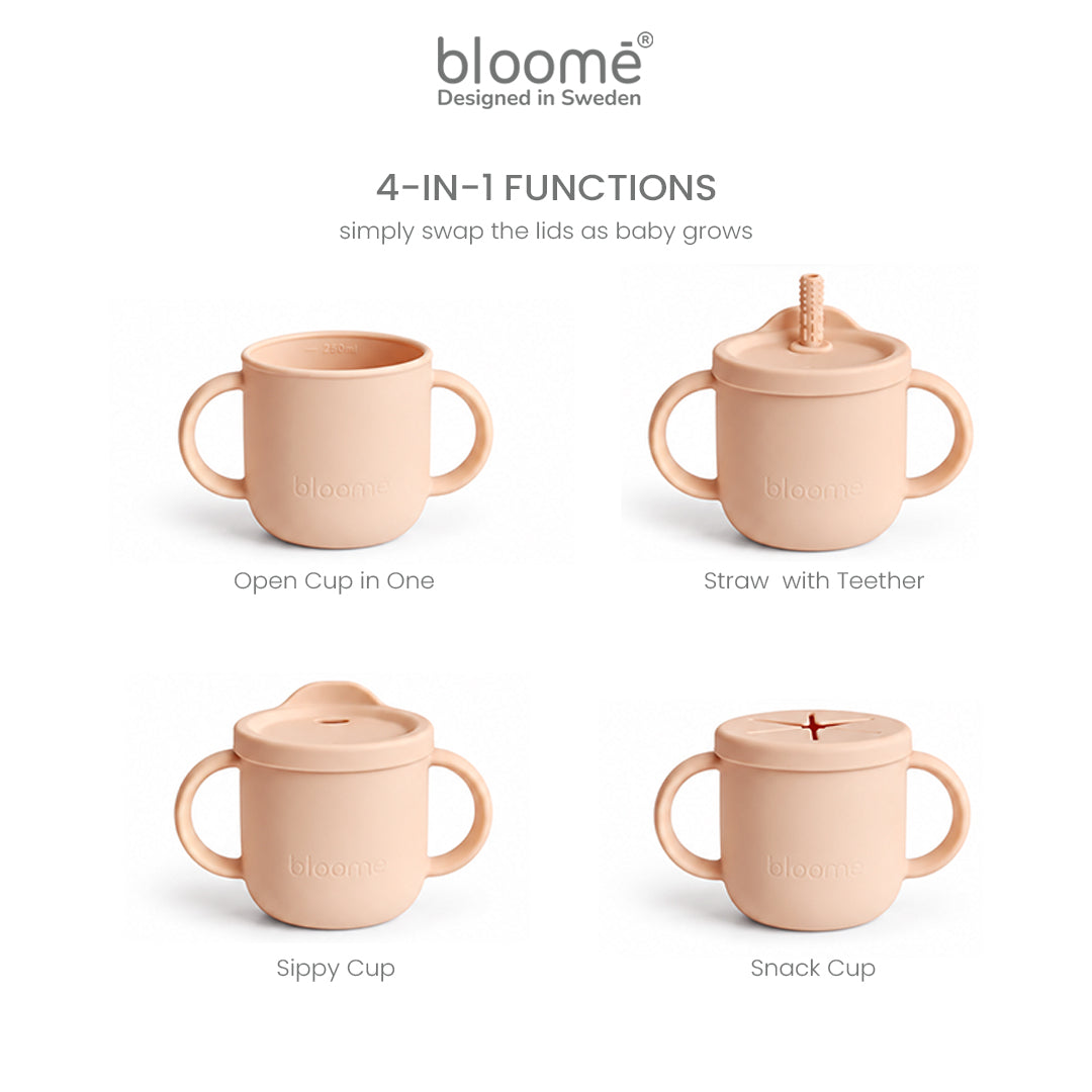 BLOOME – 4-in-1 Silicone Cup For Baby Toddler And Kids | Gelas Silikon Bayi Sedotan Snack Sippy Straw Cup Multifungsi Premium
