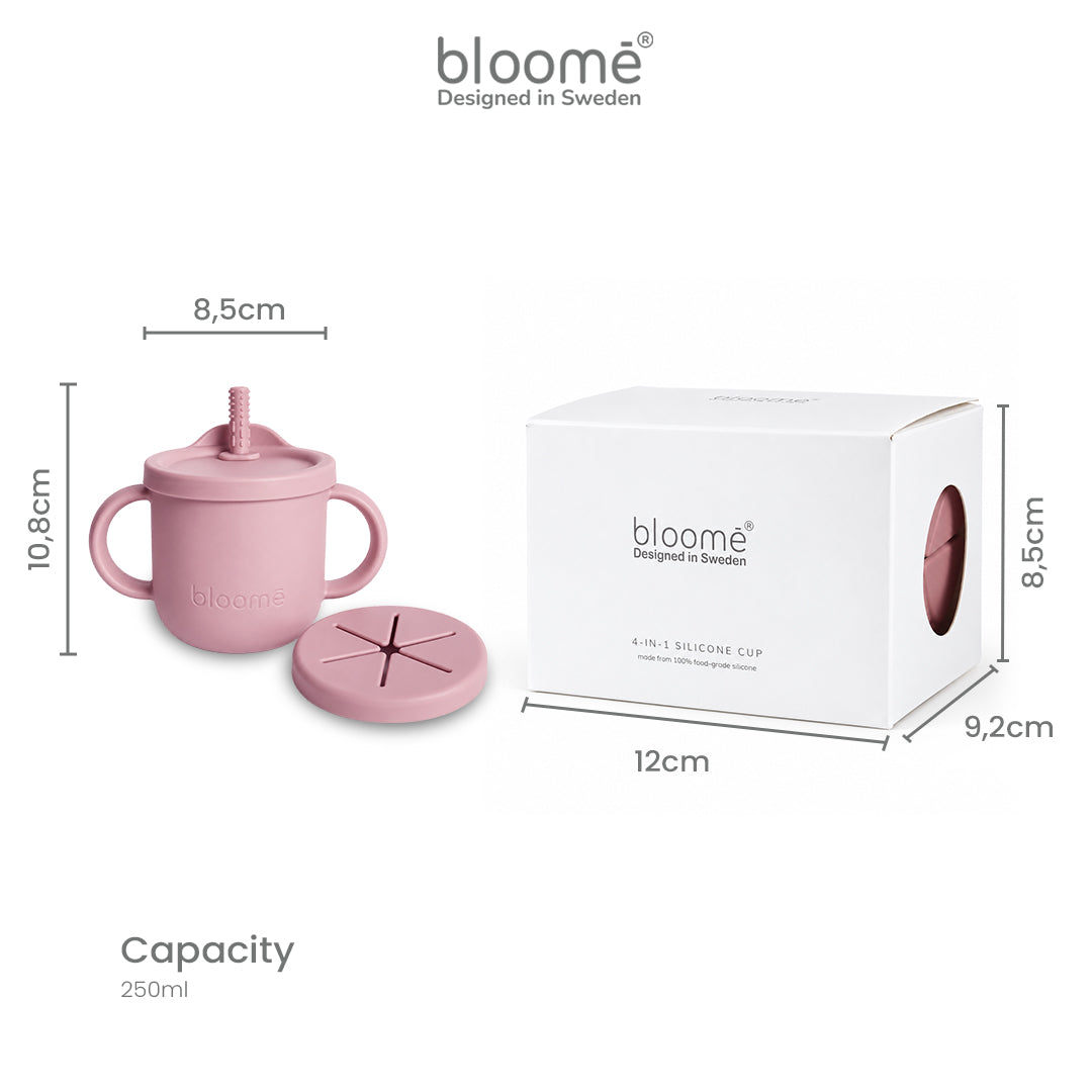 BLOOME – 4-in-1 Silicone Cup For Baby Toddler And Kids | Gelas Silikon Bayi Sedotan Snack Sippy Straw Cup Multifungsi Premium