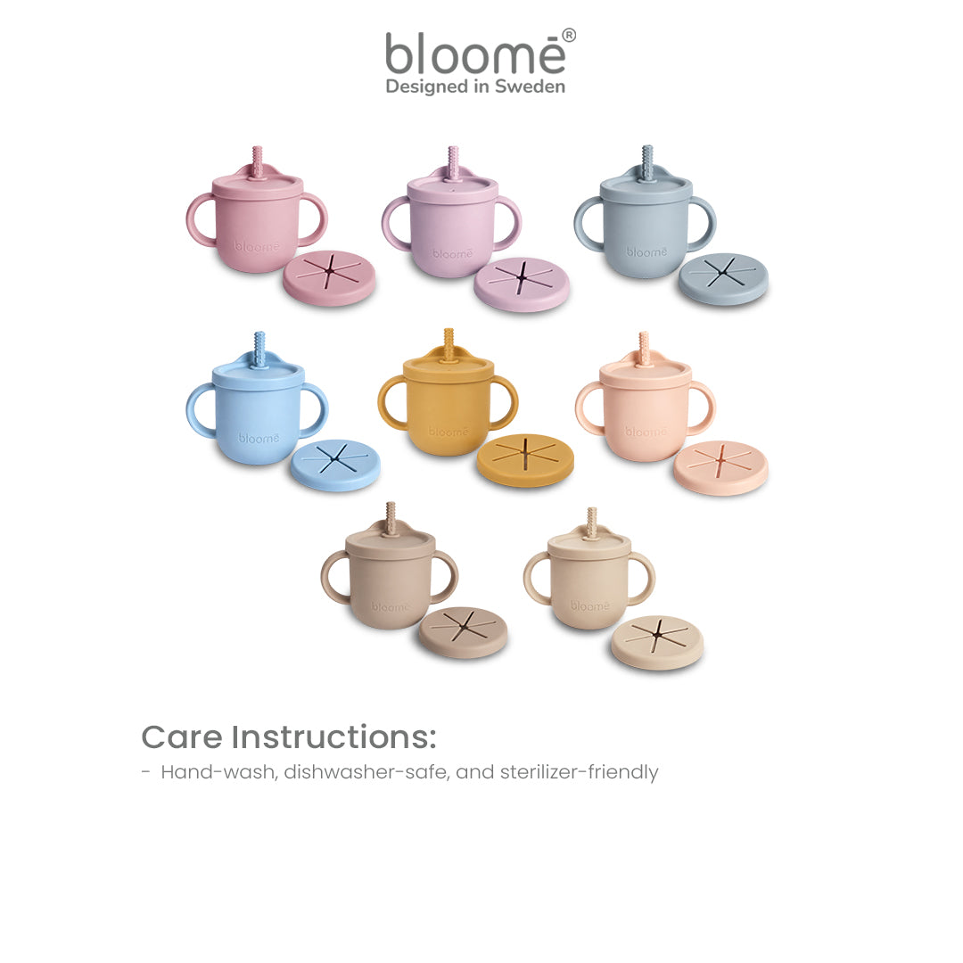 BLOOME – 4-in-1 Silicone Cup For Baby Toddler And Kids | Gelas Silikon Bayi Sedotan Snack Sippy Straw Cup Multifungsi Premium