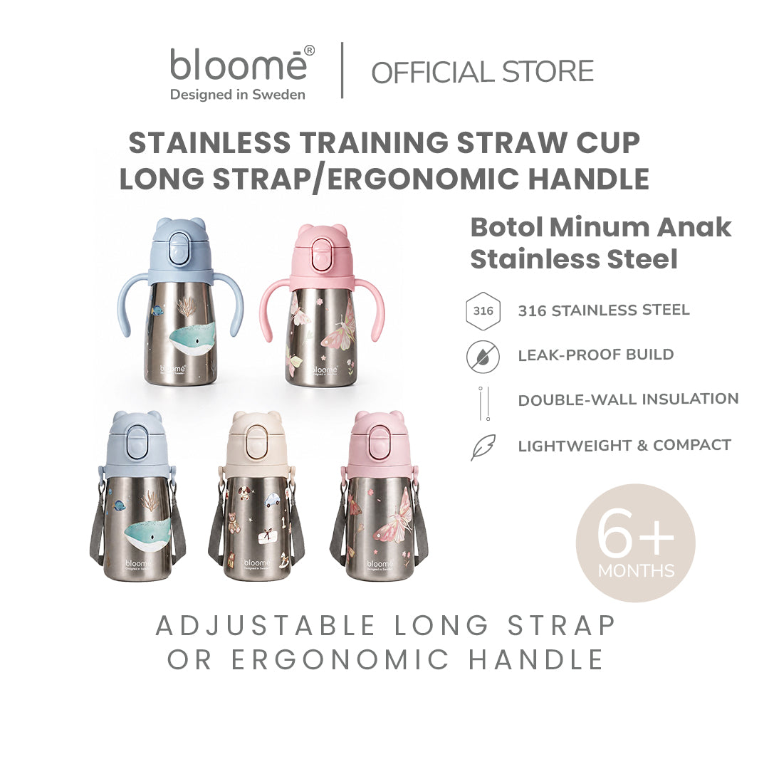 BLOOME - Stainless Training Straw Cup Long Strap/Ergonomic Handle