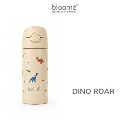 BLOOME - Stainless Pattern Straw Cup SUS304 - Botol Minum Anak Anti Tumpah, Ringan & Tutup Aman (Cherry Pop / Dino Roar)