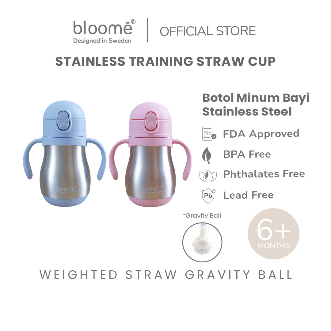 BLOOME – Stainless Training Straw Cup Baby | Premium 304 Thermos Insulated Botol Minum Anak Bayi Sedotan Weighted Gravity Ball