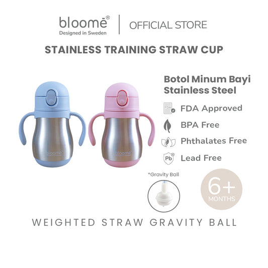 BLOOME – Stainless Training Straw Cup Baby | Premium 304 Thermos Insulated Botol Minum Anak Bayi Sedotan Weighted Gravity Ball