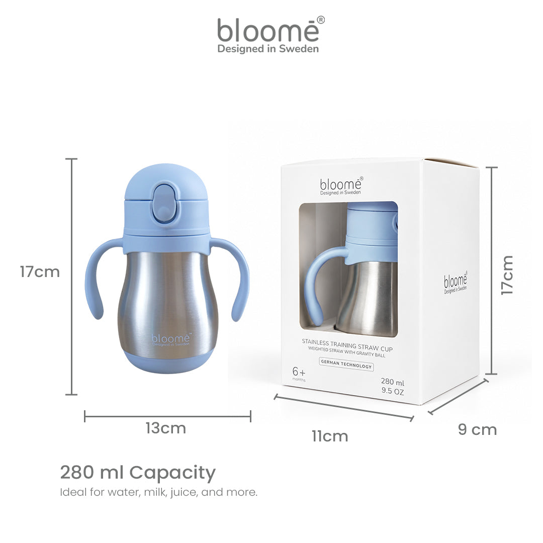 BLOOME – Stainless Training Straw Cup Baby | Premium 304 Thermos Insulated Botol Minum Anak Bayi Sedotan Weighted Gravity Ball