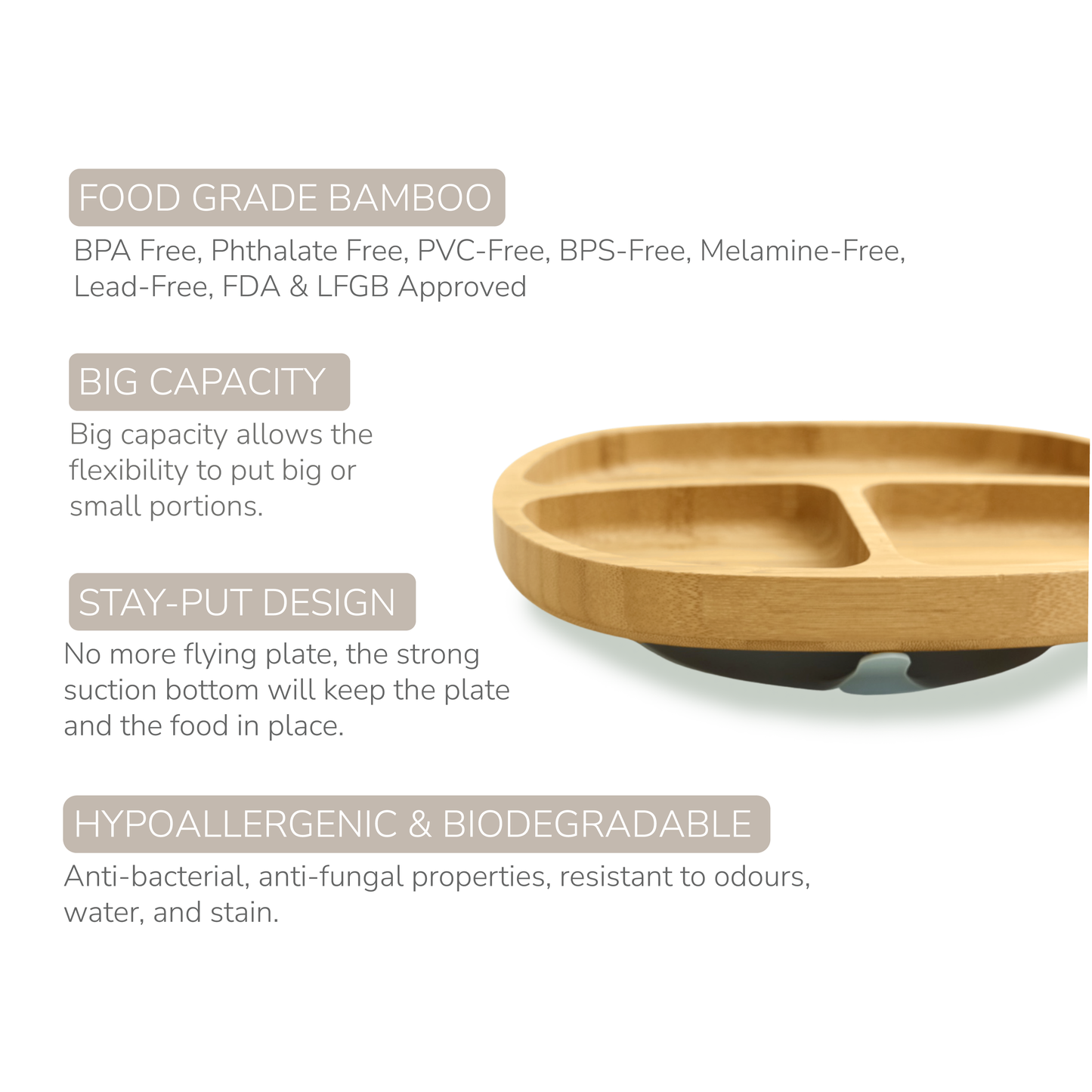 Classic Bamboo Suction Plate